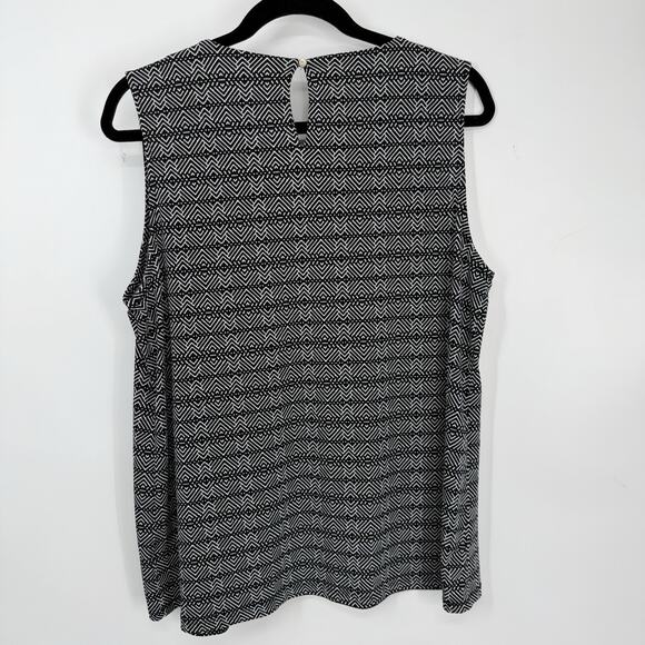 Liz Claiborne Sleeveless Top Size XL Slinky Knit Black White Pattern Pleated - Picture 6 of 9